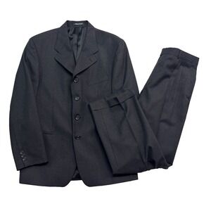 vtg 90s Thomas Churchill 38S 39S 33x30 Charcoal 2pc Pant Suit 100% Wool Pleated